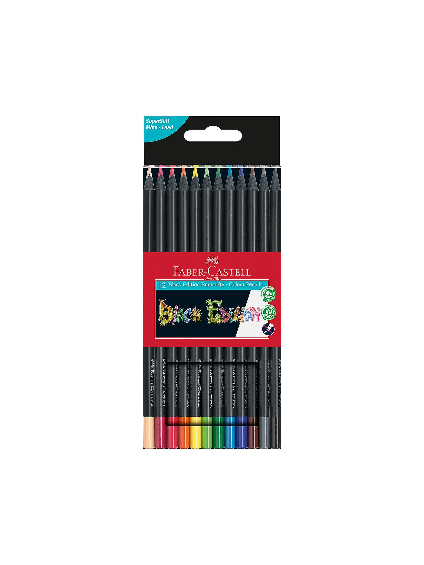 FABER-CASTELL | Black Edition Bunstifte, 12er Kartonetui | 